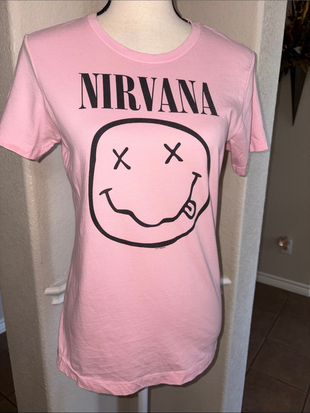 Next Level pink Nirvana emoji short sleeve tee T-shirt Size L
